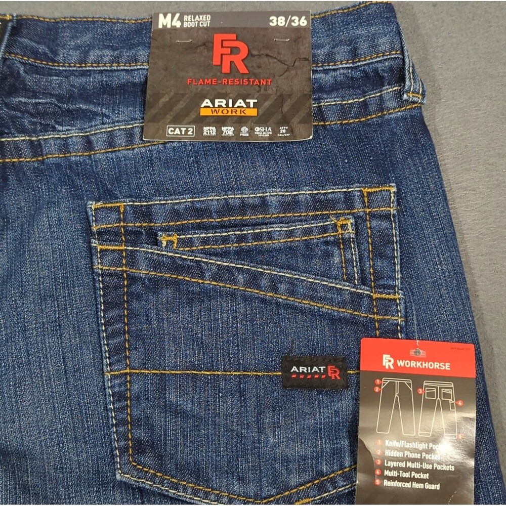 Ariat FR Jeans Men's 38x36 Blue M4 Relaxed Workhorse Boot Cut Welder Workwear